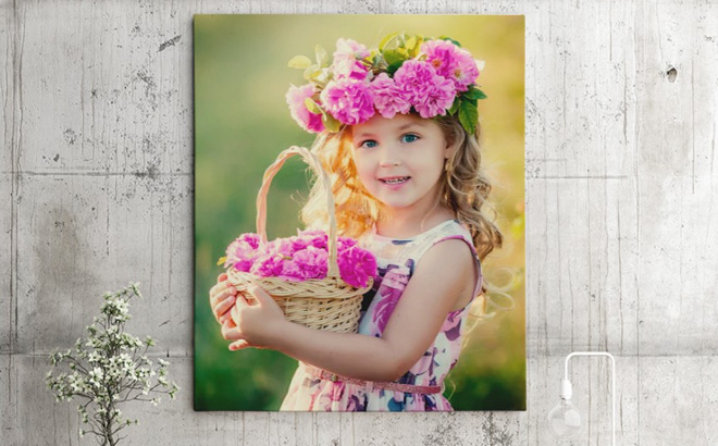 A Girl with Basket of Flowers Canvas Print