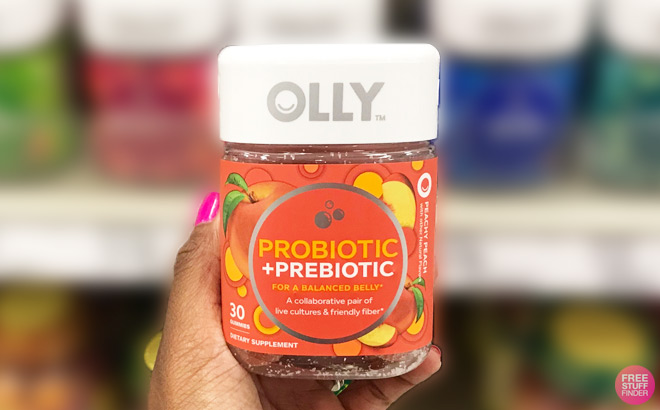 A Person Holding OLLY 30 Count Probiotic Prebiotic Gummies