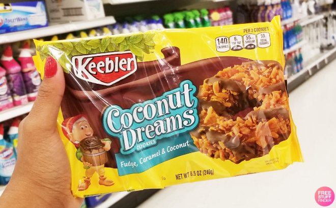 A Person Holding a Pack of Keebler Fudge Coconut Dreams Cookies