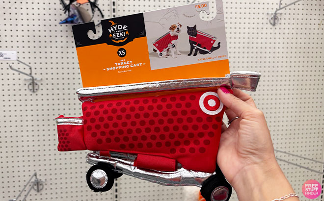 A Person Holding the Halloween Target Shopping Cart Dog and Cat Costume at Target