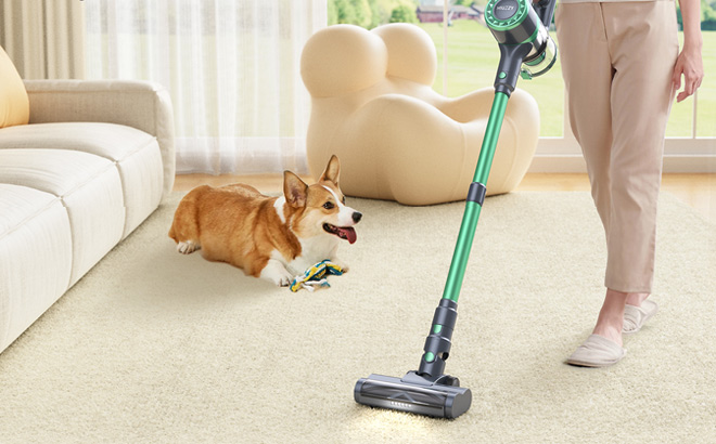 A Person Using a Cordless Vacuum Cleaner