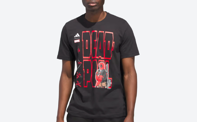 A Person Wearing an Adidas x Marvel Deadpool Graphic Tee