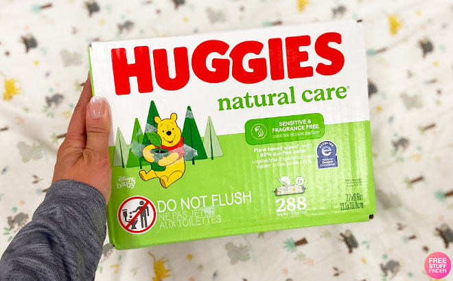 A Woman Holding Huggies 288 Count Natural Care Baby Wipes