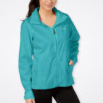 A Woman Wearing Columbia Switchback Waterproof Packable Rain Jacket