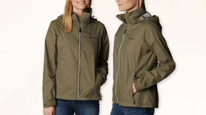 A Woman Wearing Columbia Switchback Waterproof Rain Jacket