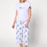 A Woman Wearing Disney & Friends Spring Break Flutter Sleeve & Cropped PJ Set