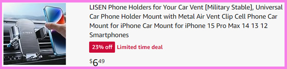 A screen grab of the checkout page for the Lisen Car Phone Holder