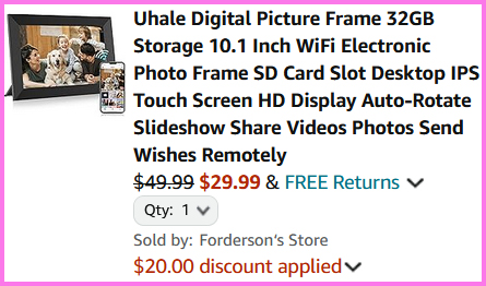 A screen grab of the checkout page for the Max Angel Digital Picture Frame