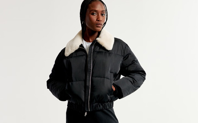 Abercrombie & Fitch Faux Fur Collar Mini Ultra Puffer