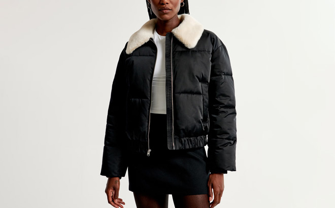 Abercrombie Fitch Faux Fur Collar Mini Ultra Puffer