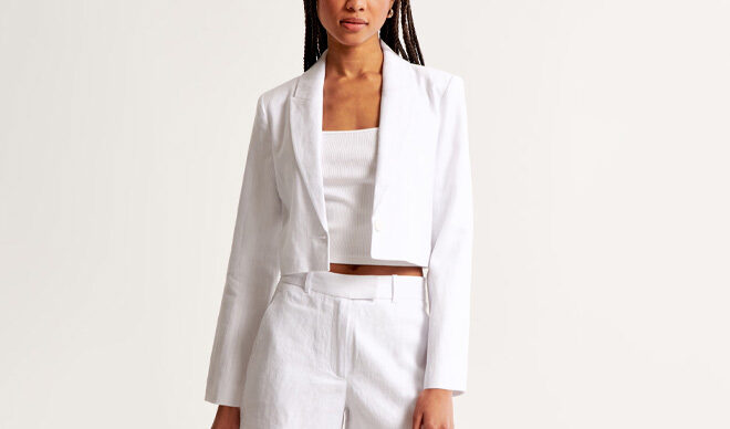 Abercrombie Fitch Premium Linen Cropped Blazer