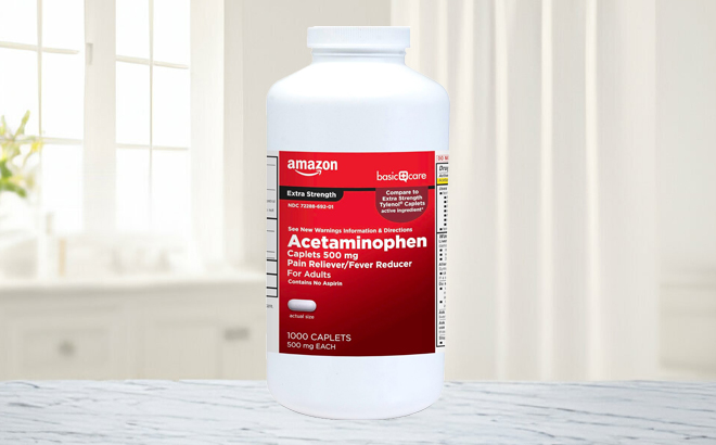 Acetaminophen 1000 Count Caplets Bottle on a Table