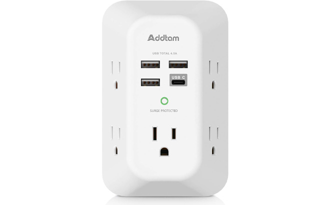 Addtam USB Wall Charger Surge Protector 5 Outlet Extender