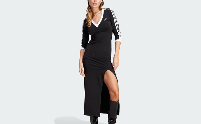 Adidas Adicolor Classics 3 Stripes Maxi Dress in Black Color