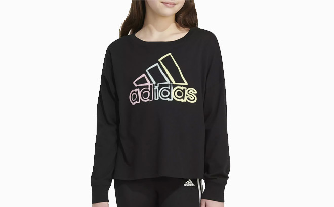 Adidas Girls Long Sleeve Waist Graphic T Shirt