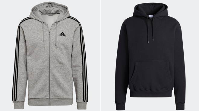 Adidas Mens Essentials Fleece 3 Stripes Full Zip Hoodie and Adidas Mens Og Blank Black Hoodie