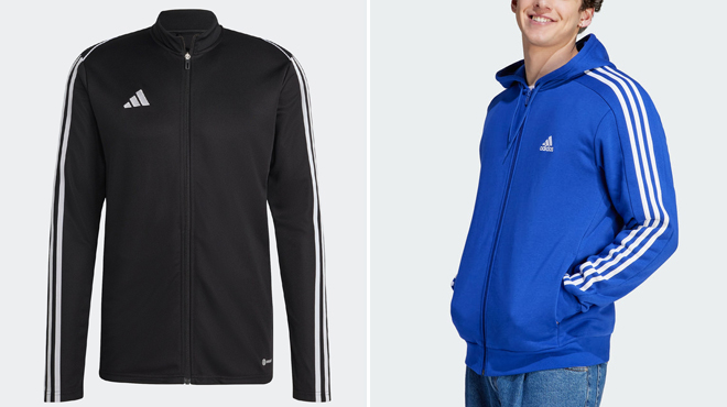 Adidas Mens Tiro 23 League Training Jacket and Adidas Mens Essentials Fleece 3 Stripes Full Zip Hoodie