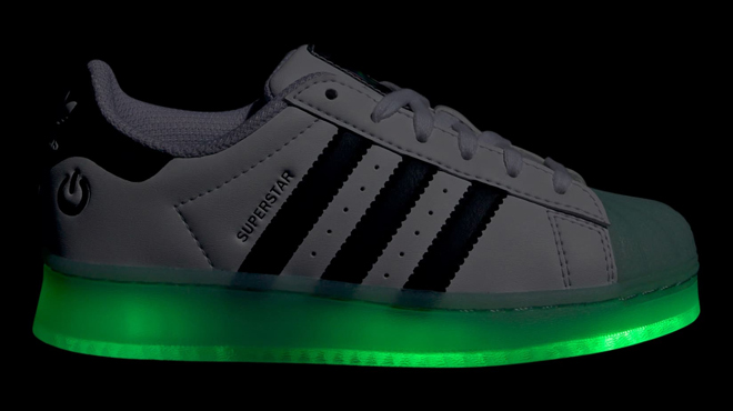 Adidas New Superstar LED Lights Kids Shoes in Cloud White Semi Flash Aqua Core Black Color