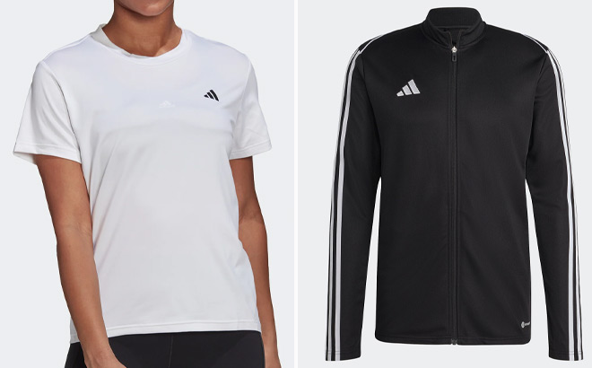 Adidas Womens Aeroready Minimal Tee and Mens Training Jacket