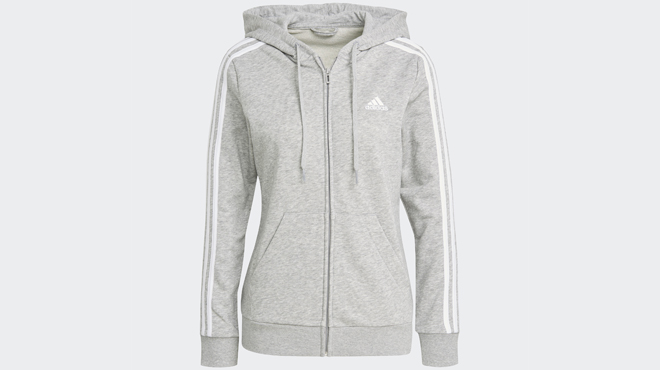 Adidas Womens Essentials French Terry 3 Stripes Full Zip Hoodie