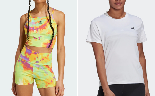 Adidas Womens Tie dyed Crop Top and Womens Aeroready Minimal Tee