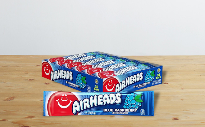 Airheads Candy Blue Raspberry Flavor 36 Count on a Table