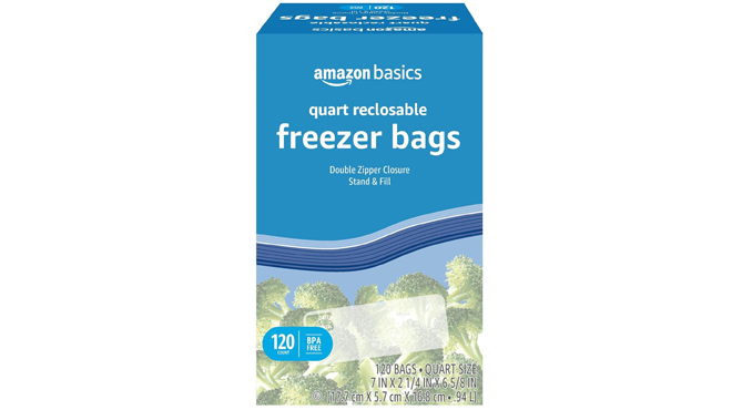 Amazon Basics Reclosable 120 count Freezer Quart Bag