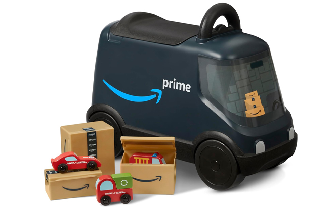 Amazon Delivery Van Ride On Toy with Three Wooden Toys