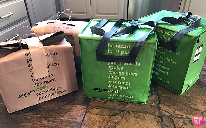 Amazon Fresh Bags on the Kitchen Floor