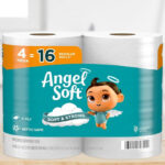 Angel Soft Toilet Paper 4 Count Mega Rolls on a Table