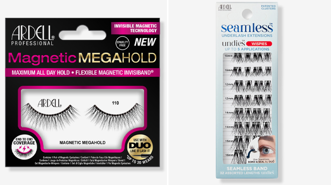 Ardell Magnetic Megahold False Lash 110 and Ardell Seamless Underlash Extension Refill Wispies