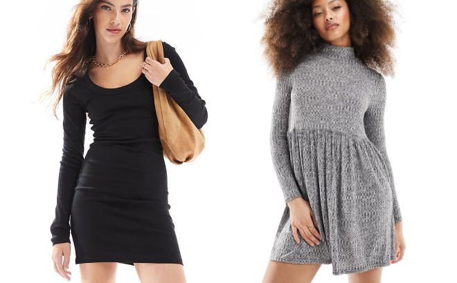 Asos Design Ribbed Long Sleeve Mini Dress and Miss Selfridge Mini Dress