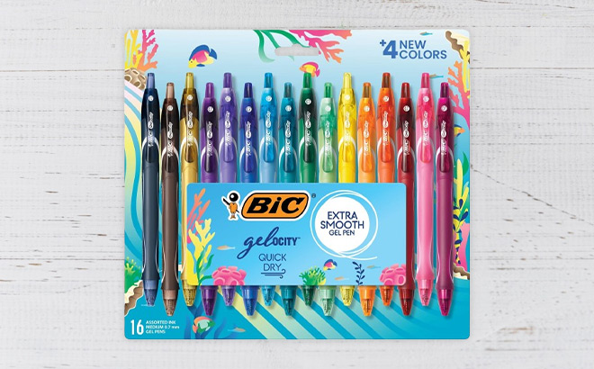 BIC Gelocity Quick Dry Ocean Themed Gel Pens on the Table