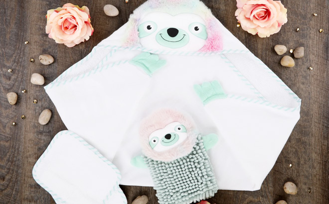 Baby Aspen Rainbow Sloth Bath 4 Piece Gift Set