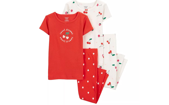 Baby Girl Carters 4 Piece Cherry Tops Bottoms Pajama Set