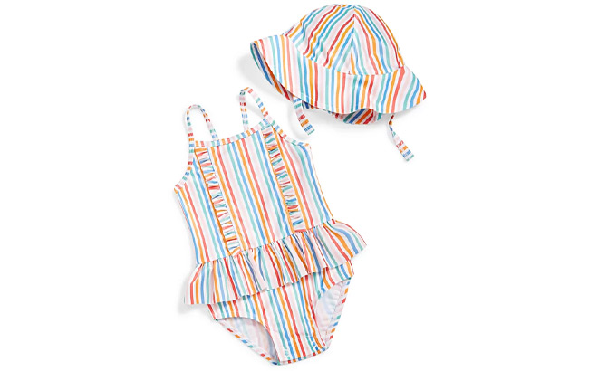 Baby Girls Striped One Piece Swimsuit and Hat