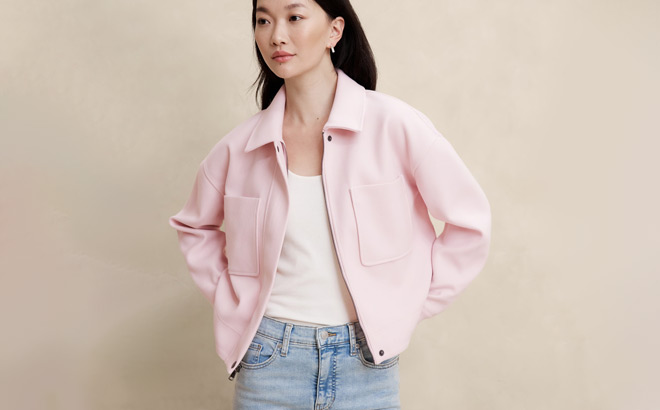 Banana Republic Knit Short Jacket in Pink Lace Color