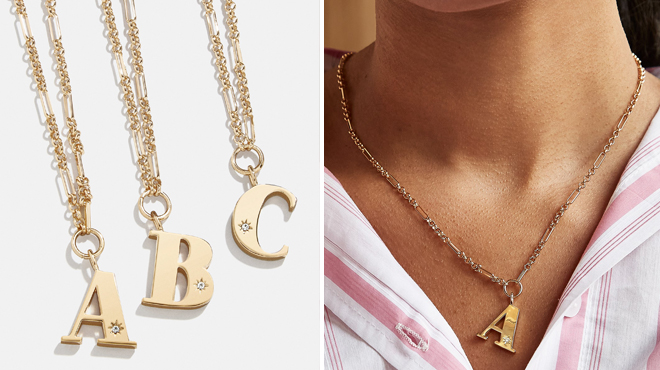 BaubleBar Gold Crystal Initial Necklace