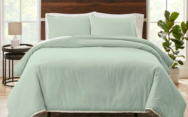 Better Homes Gardens 3 Piece Sage Linen Duvet Cover Set in Soft Sea Color