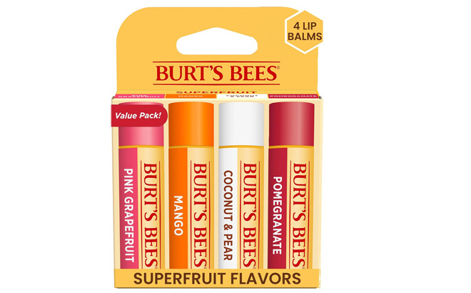 Burts Bees Lip Balm in Pink Grapefruit Mango Coconut Pear and Pomegranate Flavors