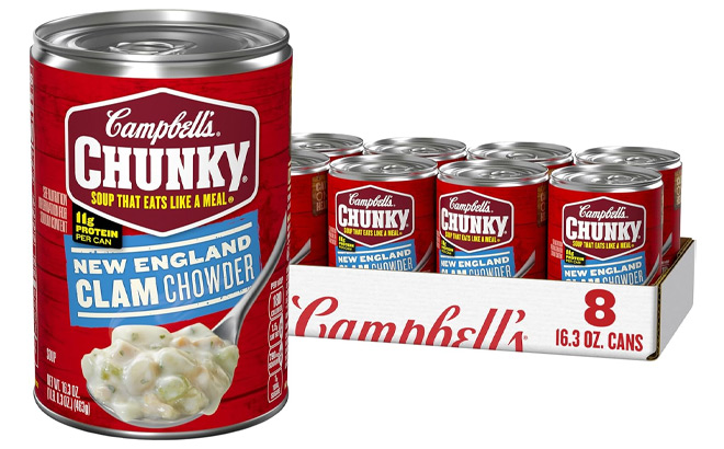 Campbells Chunky New England Clam Chowder Soup 8 Pack