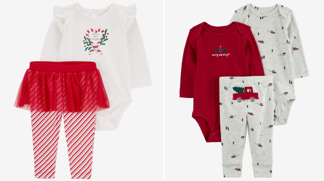 Carters Baby 2 Piece Christmas Bodysuit Tutu Pant Set and Carters Baby 3 Piece Holiday Little Character Set