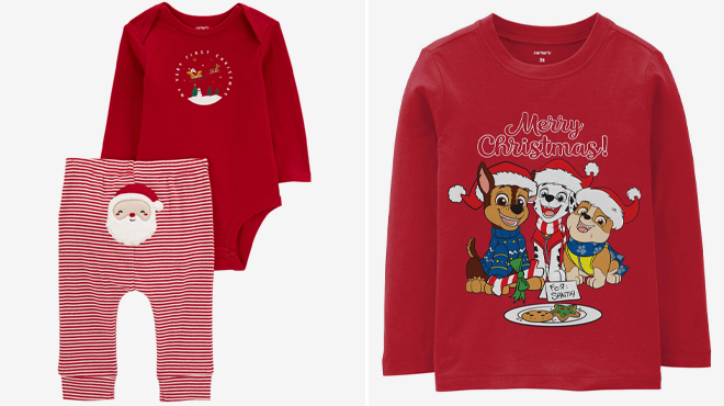 Carters Baby 2 Piece My First Christmas Outfit Set and Carters Toddler PAW Patrol Christmas Tee