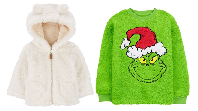 Carters Baby Sherpa Hooded Jacket and Grinch Sweatshirt