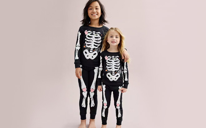 Carters Toddler Girls Glow Halloween Skeleton 2 Piece Pajama Set