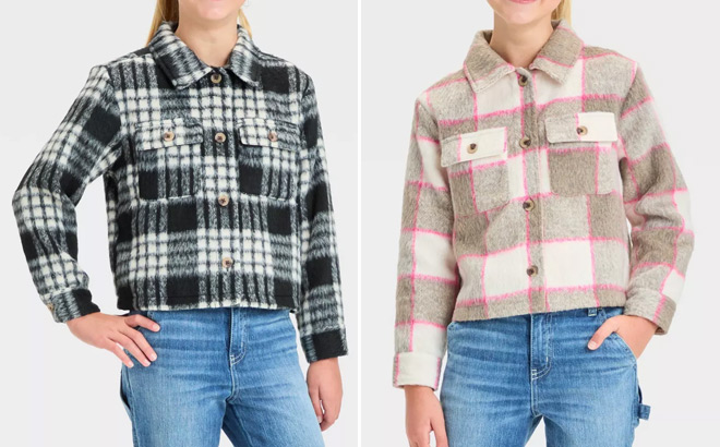 Cat & Jack Girls Cropped Plaid Shacket