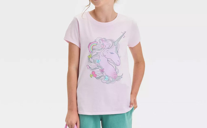 Cat & Jack Girls Short Sleeve Unicorn Graphic T Shirt