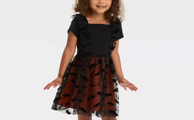 Cat Jack Toddler Girls Halloween Bat Short Sleeve Tulle Dress