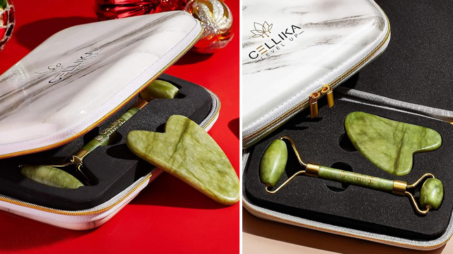 Cellika Jade Roller and Gua Sha Set with Travel Case