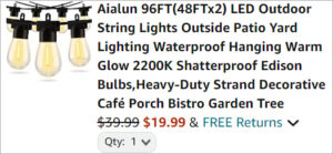 Checkout page of 96 Feet Outdoor String Lights